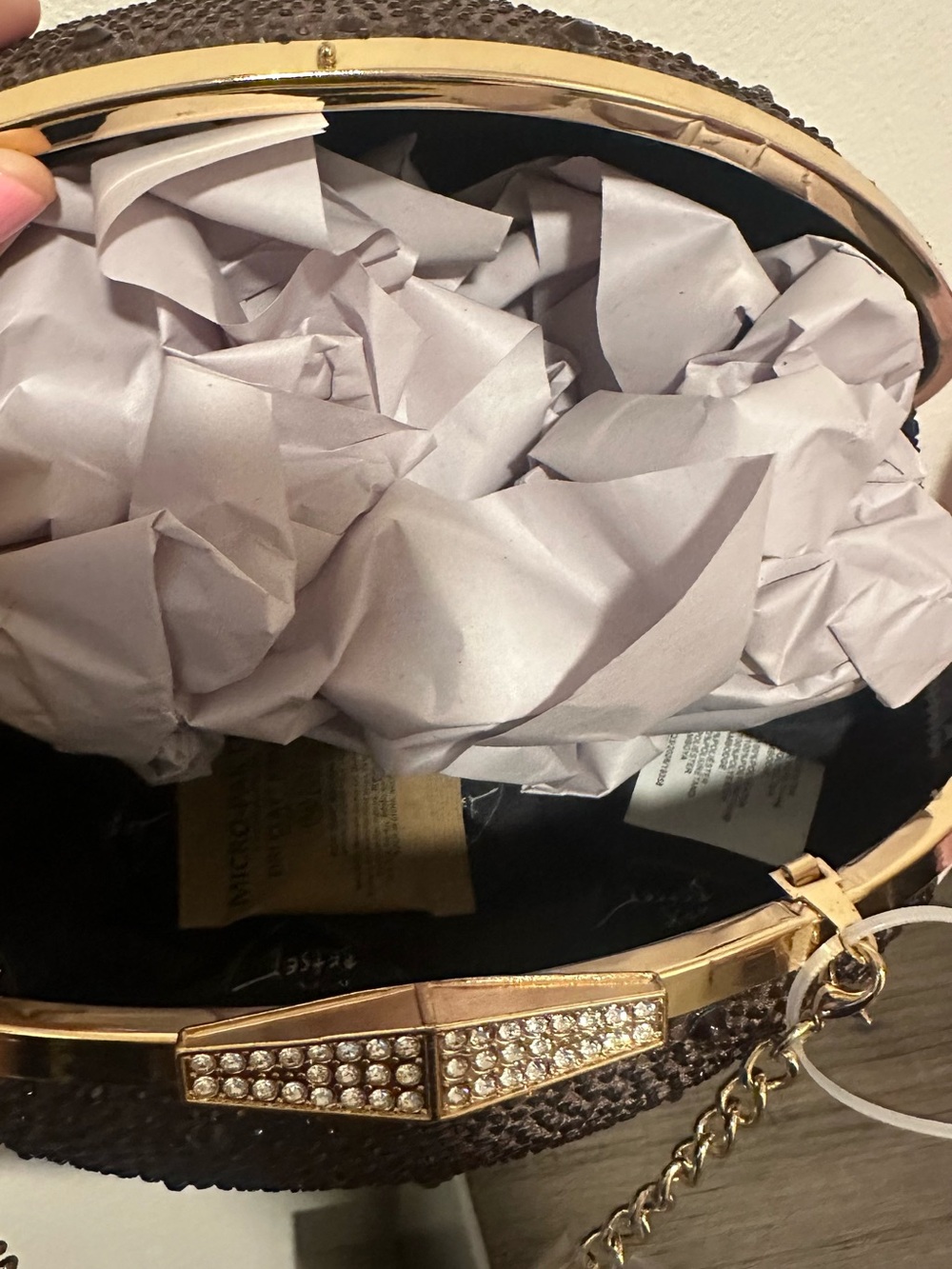 Betsey Johnson Football Shaped Evening Clutch in Dark Brown with Gold Chain new - Picture 5 of 6